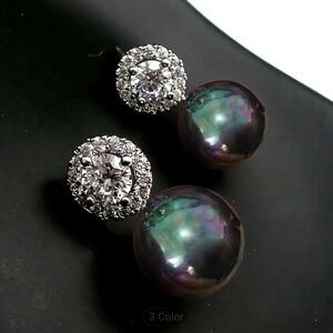 White Rhodium Black Pearl Earrings